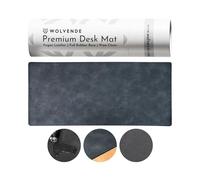 Wolvende Premium Sous-main de bureau en faux cuir végétalien vieilli | Tapis de bureau multifonctionnel pour bureau à domicile | (Noir/Gris, 40 x 90 cm)
