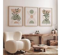 WoLWEs Lot de 3 Affiches de la Galerie Botanique Vert Sauge Blush Rose Géométrie Imprime Toile Peinture Mur Art Photo Abstraite Boho Minimaliste Décor-40 * 50Cm/16 * 20 Pouces (Sans Cadre)