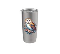 Womens Girls Nature Flowers Barn Owl Art Lover Gobelet isotherme en acier inoxydable double paroi