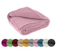 Wometo Couverture Douillette en Tricot 140x190 cm Rose - Couverture Chaude et Douce avec Motif Noble et Simple