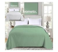 wometo Couvre-lit 170 x 210 cm - Certifié Oeko-Tex - Housse en microfibre - Vert - Gris clair - Rembourré - Design réversible - XXL