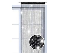 wometo Rideau de Fils Rideau Scintillant 90x245 cm - Noir-Argent Brillant écharpe déco Transparente Semi-Transparente Noël