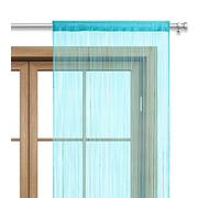 wometo Rideau de Porte à Fils 90x245 cm Turquoise - Passage de Tringle OekoTex raccourcissable Lavable uni uni dans de Nombreuses Couleurs