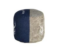 WOMO-DESIGN Pouf Rond Jacksonville Naturel/Bleu Ø35x43cm Toile/Jean Rembourrage en Coton Tabouret Fait à Main Ottoman Repose Pied de Salon Coussin de Sol Siège Cube Style Rétro Design Intemporel