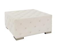 WOMO-DESIGN Pouf Tabouret XXL Ostrava en Lin, Crème, avec Pieds Métalliques Argentés 90x45x90 cm, Carré, Fait Main