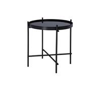 WOMO-DESIGN Table Basse Ronde - Ø 43 x 45 cm - Noir - Plateau en Verre - Cadre en Métal