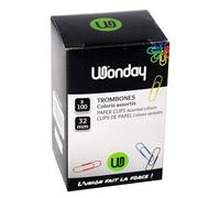 WONDAY Boîte de 100 trombones en plastique de 32mm, couleur, classic