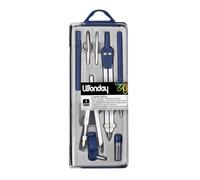WONDAY - Compas, Coffret 8 pièces Technique Ballustre avec tire-ligne + pointe sèche, 1 bague d'attache universelle, 1 manche porte tire-ligne, 1 tire-ligne métal, 1 étui de 1 mine de rechange
