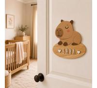 WONDEE Cadeau bebe 1 an Garcon et Fille Personnalisé Capybara, Plaque en Bois pour Portes et Decoration Chambre Bebe, Cadeaux Maman Naissance, Bapteme Fille et Garcon, Cadeau Bebe 6 mois, 1 an