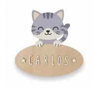 WONDEE Cadeau bebe 1 an Garcon et Fille Personnalisé Chat, Plaque en Bois pour Portes et Decoration Chambre Bebe, Cadeaux Maman Naissance, Bapteme Fille et Garcon, Cadeau Bebe 6 mois, 1 an