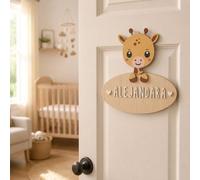 WONDEE Cadeau Naissance Fille et Garcon Personnalisé Girafe, Plaque en Bois pour Portes et Decoration Chambre Bebe, Cadeaux Bapteme, idée Cadeau bebe 1 an Fille et Garcon Bebe Naissance 3, 6 mois