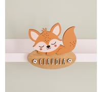 WONDEE Vintiun Plaque Décorative pour Chambre de Bébé en Forme de Renard, Noms en Bois Personnalisés pour Portes et Chambre Fille et Garçon, Cadeaux Personnalisés Bébés, Cadeau Baptême et Naissance
