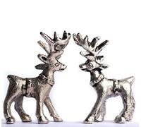 Wonder Care Figurine de renne de Noël, décorations pour la maison, debout, statue de table de cerf de Noël, miniature en or et argent, collection de rennes (argenté, 2 pièces)