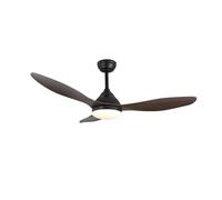 Wonderlamp - Ventilateur de plafond LED Cavil noir avec pales en bois clair 20 W CCT 3000-4000-6000 K