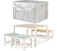 WONDERMAKE® Design Ensemble de sièges pour enfants Outdoor Garten Holz avec housse, Ensemble de sièges pour enfants Indoor groupe de pique-nique à partir de 3 ans Set de meubles de jardin blanc multic