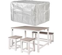 WONDERMAKE® Ensemble de salon en bois extérieur jardin balcon 4 personnes, ensemble de repas extérieur, set : table banc tabouret, blanc gris