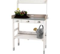 WONDERMAKE Grande table de jardinage blanche avec 3 tiroirs en bois résistant aux intempéries, table de travail de jardin XL pour l'extérieur balcon de haute qualité, table de jardinier CO2-neutre, 85
