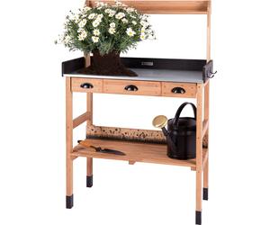WONDERMAKE Grande table de jardinage en bois de cerisier avec tiroirs, résistante aux intempéries, table de jardinage pour l'extérieur, balcon, de qualité supérieure, table de jardinier brune