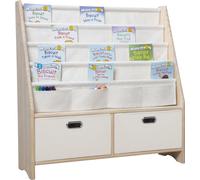 WonderMind© Bibliothèque et rangement pour jouets 2-en-1 en bois massif pour enfants - Style Montessori - Meuble pour enfants - 90 x 35 x 95 cm - Non verni