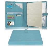 Wonderpool Porte-documents en Cuir A4 Padfolio Anneaux Planchettes à pince Classeur Ramovible avec Portebloc Notes et Organiseur Multi-poches pour Bureau Conférence Réunion et Travail (Bleu clair)