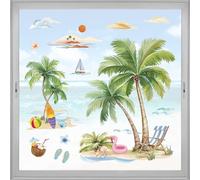 wondever Stickers Fenetre Palmier Tropical Autocollant Fenêtre Été Plantes Tropicaux Plage Vague Electrostatique Anti-Collision Décoration pour Vitre Stickers