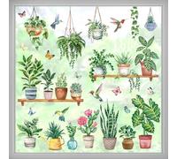 wondever Stickers Fenetre Plante en Pot Autocollant Fenêtre Feuilles Tropicales Vertes Oiseaux Electrostatique Anti-Collision Décoration pour Printemps Été Vitre Stickers