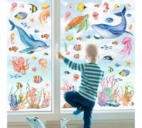 wondever Stickers Fenetre Sous la Mer Poisson Autocollant Fenêtre Baleines | Adhérence Statique Sans Colle, Recto-Verso, Anti-Collision, Réutilisable, Décoratif Été pour Salon Chambre Cuisine