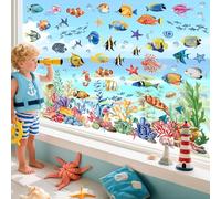 wondever Stickers Fenetre Sous la Mer Poisson Tropicaux Autocollant Fenêtre | Adhérence Statique Sans Colle, Recto-Verso, Anti-Collision, Réutilisable, Décoratif Printemps pour Salon Chambre Cuisine
