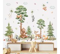 wondever Stickers Muraux Animaux Forêt Arbre Grand Autocollants Muraux Mural Stickers Ours Cerf Renard Pissenlit pour Chambre Enfants Bébé Pépinière Salon