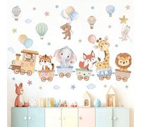 wondever Stickers Muraux Animaux Train Autocollants Muraux Montgolfière | Décoration Murale Peel & Stick, Décoration Bébé Pépinière Chambre Enfants, Couleurs Vives et Nettes, Stickers Murals Amovible