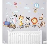 wondever Stickers Muraux Animaux Train Autocollants Muraux Nuage | Décoration Murale Peel & Stick, Décoration Bébé Pépinière Chambre Enfants, Couleurs Vives et Nettes, Stickers Murals Amovible