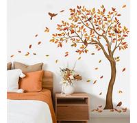 wondever Stickers Muraux Arbre et Oiseaux Grand Autocollants Muraux Mural Stickers Feuilles d'Automne pour Chambre Salon Mur TV (H: 170cm)