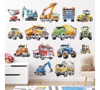 wondever Stickers Muraux Construction Voiture Autocollants Muraux Mural Stickers Camion Tracteur Véhicules pour Chambre Bébé Garçon Salle de Jeux Bébé Pépinière