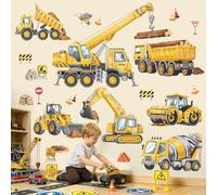 wondever Stickers Muraux Engins de Chantier Autocollants Muraux Mural Stickers Enfants Voiture Tracteur Camion pour Chambre Enfants Garçon Bébé Pépinière