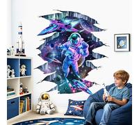 wondever Stickers Muraux Espace Galaxie 3D Autocollants Muraux Mural Stickers Astronaute Planètes Fusée pour Chambre Enfants Garçon Bébé Pépinière