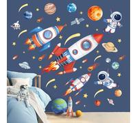 wondever Stickers Muraux Espace Planète Fusée Autocollants Muraux Mural Stickers Astronaute Étoiles Solaire Système pour Chambre Enfants Garçon Bébé Pépinière