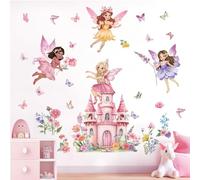 wondever Stickers Muraux Fée Fleur Château Autocollants Muraux Papillons | Décoration Murale Peel & Stick, Décoration Bébé Pépinière Chambre Enfants Fille, Couleurs Vives et Nettes, Amovibles