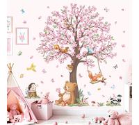 wondever Stickers Muraux Fleurs de Cerisier Arbre Grand Autocollants Muraux Mural Stickers Foret Animaux de la Foret Renard Ours pour Chambre Enfants Fille Bébé Pépinière