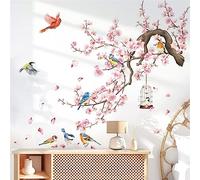 wondever Stickers Muraux Fleurs de Cerisier Rose Autocollants Muraux Mural Stickers Branche Fleurs Arbre Oiseaux pour Chambre Salon Mur TV