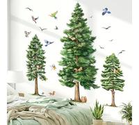 wondever Stickers Muraux Grand Arbre Pin Autocollants Muraux Mural Stickers Arbre Forêt Oiseaux Écureuil pour Salon Chambre à Coucher Bureau