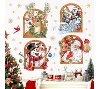 wondever Stickers Muraux Noël Fenêtre 3D Autocollants Muraux Mural Stickers Fenêtre Noël Père Noël Pingouin Bonhomme de Neige Renne pour Fête de Noël Fenêtre Décoration de Noël Fenetre Stickers