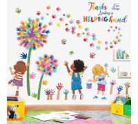 wondever Stickers Muraux Pissenlit Coloré Enfants Autocollants Muraux Mural Stickers Empreintes de Mains Citation et Lettres pour Salle de hambre Enfants Garderie