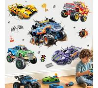 wondever Stickers Muraux Voiture de Course Autocollants Muraux Mural Stickersr 3D Camion Tracteur Véhicules pour Chambre Bébé Garçon Salle de Jeux