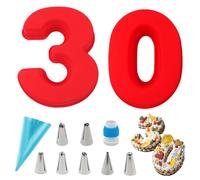 Wondora Moule à Gâteau Numérique 3D en Silicone Rouge, Anti-adhésif, Passe au Four, 2 Moules ('0' et '3') et 2 Sacs à Gâteau Réutilisables, pour Anniversaires, Mariages, Anniversaire