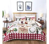 WONGS BEDDING Couvre-lit de Noël Couvre-lit de Noël et Motif de cerf de Noël Couverture légère Décorations de Noël Ensemble de Couette en Microfibre (220x240cm, 3Pcs)