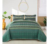 WONGS Bedding Lot de 3 courtepointes bohèmes pour très Grand lit, Vert, Couvre-lit léger et Beau décor de lit pour Toutes Les Saisons, 261,6 x 228,6 cm