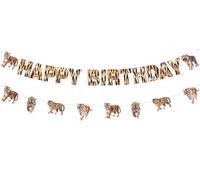 Wonmelody Décorations de fête d'anniversaire tigre « Happy Birthday » - Guirlandes imprimées d'animaux sauvages - Décoration de fête réaliste - Fournitures d'animaux de la jungle pour célébration sur