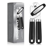 Woobroo Ouvre-boîte manuel multifonction et robuste en acier inoxydable avec bouton de rotation facile à tourner, noir