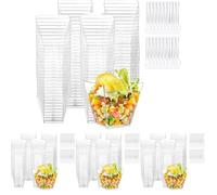Woobroo Tasses à Dessert, 50Pcs 2oz/60ml Coupes Gobelets Mini Tasses à Dessert Gobelets Verrines à Dessert Réutilisables pour Mousse,Tiramisu,Anniversaire (Lot de 4)