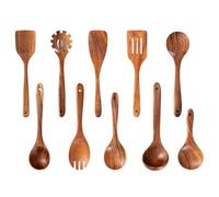 Wooden Cooking Utensils Set 10 Piece Natural Acacia Heat Resistant Kitchen | 10 Piece Wooden Kitchen Utensils Natural Acacia Heat Resistant Cooking Spoon Set for Home Apartment Dorm Christmas Party Bake